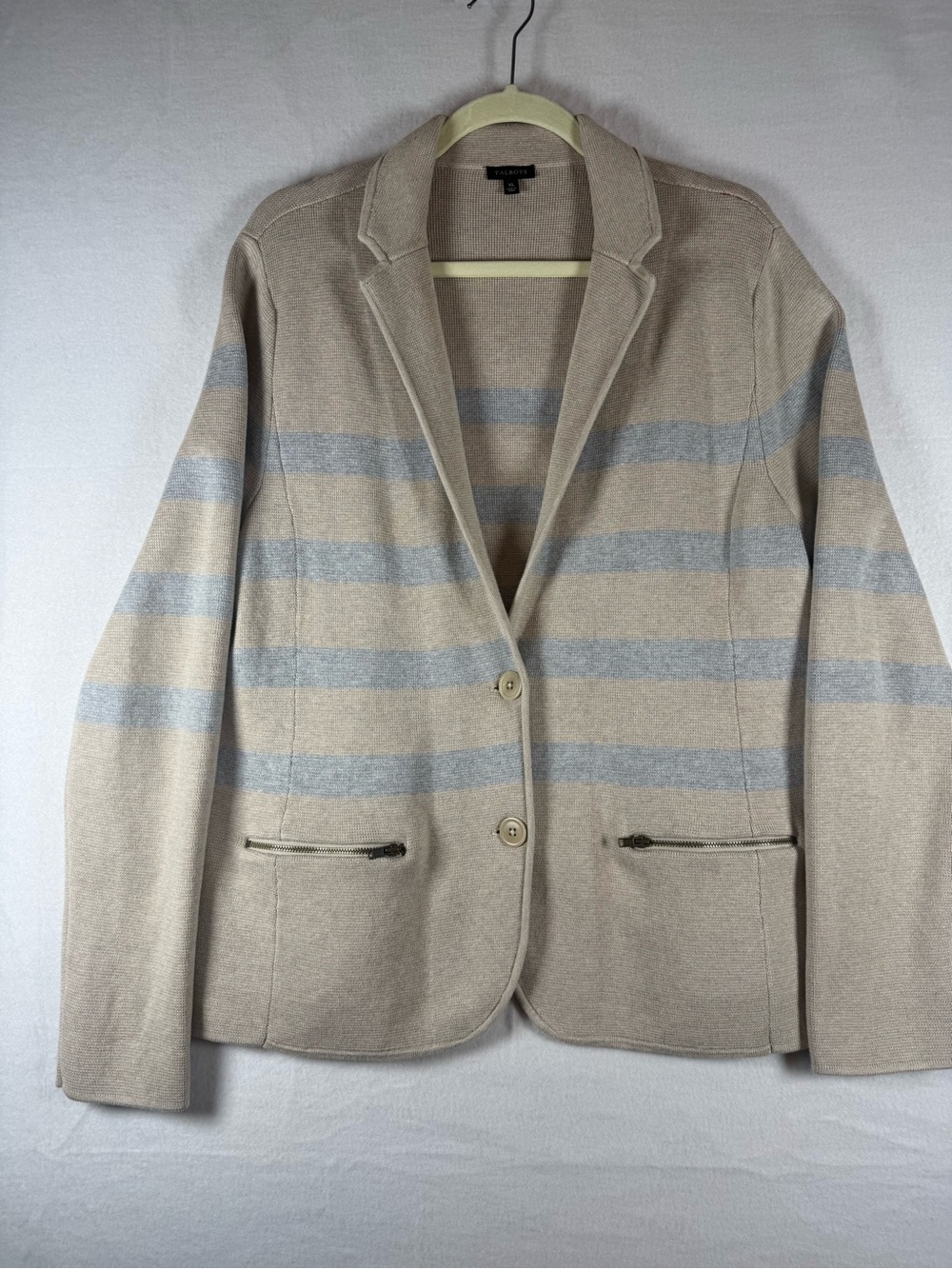 Talbots Tight Knit Sweater Blazer Tan and Grey Size XL
